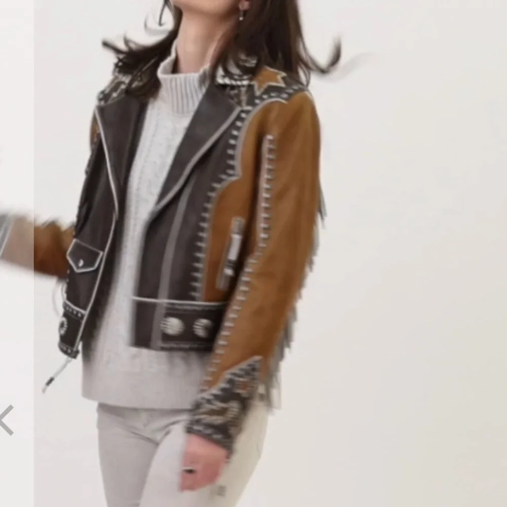 Double D Ranch Leather fringe Jacket studded bucking horse cowgirl RTL $1395 NWT - Picture 7 of 15